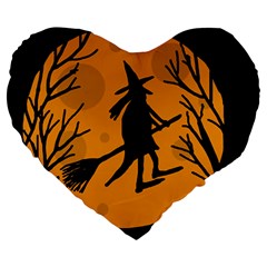 Halloween Witch - Orange Moon Large 19  Premium Heart Shape Cushions by Valentinaart