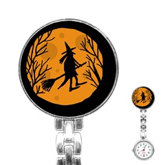 Halloween Witch - Orange Moon Stainless Steel Nurses Watch by Valentinaart