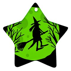 Halloween Witch - Green Moon Ornament (star)  by Valentinaart