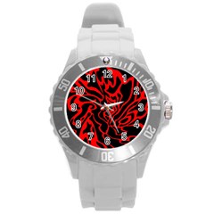 Red And Black Decor Round Plastic Sport Watch (l) by Valentinaart