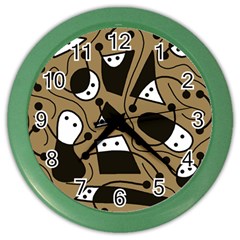 Playful Abstract Art - Brown Color Wall Clocks by Valentinaart