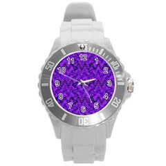Purple Wavey Squiggles Round Plastic Sport Watch (l) by BrightVibesDesign
