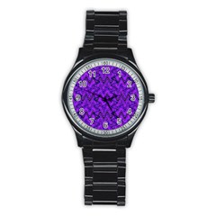 Purple Wavey Squiggles Stainless Steel Round Watch by BrightVibesDesign