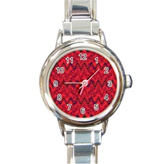 Red Wavey Squiggles Round Italian Charm Watch by BrightVibesDesign