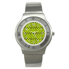 Yellow Wavey Squiggles Stainless Steel Watch by BrightVibesDesign