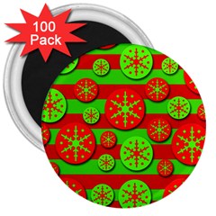 Snowflake Red And Green Pattern 3  Magnets (100 Pack) by Valentinaart