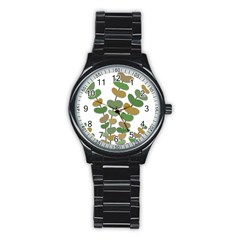 Green Decorative Plant Stainless Steel Round Watch by Valentinaart