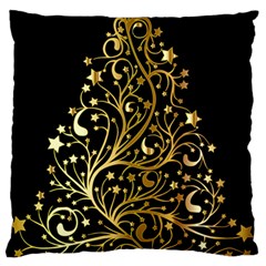 Decorative Starry Christmas Tree Black Gold Elegant Stylish Chic Golden Stars Large Flano Cushion Case (two Sides) by yoursparklingshop