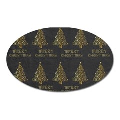 Merry Christmas Tree Typography Black And Gold Festive Oval Magnet by yoursparklingshop