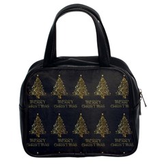 Merry Christmas Tree Typography Black And Gold Festive Classic Handbags (2 Sides) by yoursparklingshop