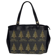 Merry Christmas Tree Typography Black And Gold Festive Office Handbags (2 Sides)  by yoursparklingshop