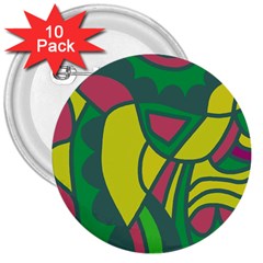 Green Abstract Decor 3  Buttons (10 Pack)  by Valentinaart