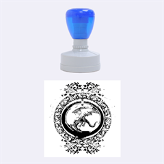 The Blue Dragpn On A Round Button With Floral Elements Rubber Round Stamps (medium) by FantasyWorld7