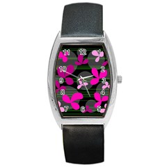 Magenta Floral Design Barrel Style Metal Watch by Valentinaart