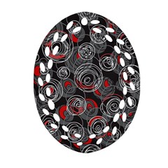 Red And Gray Abstract Art Ornament (oval Filigree)  by Valentinaart