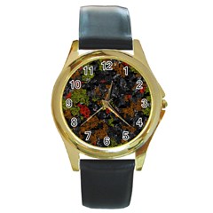 Autumn Colors  Round Gold Metal Watch by Valentinaart