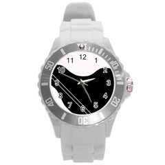 White And Black Abstraction Round Plastic Sport Watch (l) by Valentinaart