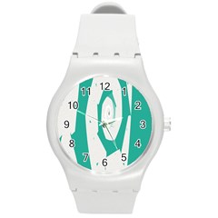 Aqua Blue And White Swirl Design Round Plastic Sport Watch (m) by digitaldivadesigns