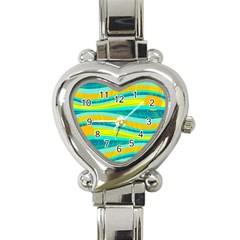 Yellow And Blue Decorative Design Heart Italian Charm Watch by Valentinaart