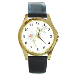 Isolated Orquideas Blossom Round Gold Metal Watch