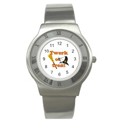 Twerk Or Treat - Funny Halloween Design Stainless Steel Watch by Valentinaart