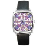 Stylized Floral Ornate Pattern Square Metal Watch