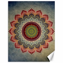 Folk Art Lotus Mandala Dirty Blue Red Canvas 12  X 16   by EDDArt