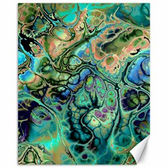 Fractal Batik Art Teal Turquoise Salmon Canvas 16  X 20   by EDDArt