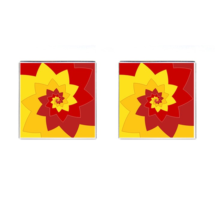 Flower Blossom Spiral Design  Red Yellow Cufflinks (Square)