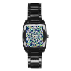 Power Spiral Polygon Blue Green White Stainless Steel Barrel Watch by EDDArt