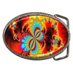 Crazy Mandelbrot Fractal Red Yellow Turquoise Belt Buckles Front