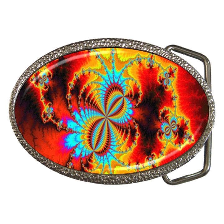 Crazy Mandelbrot Fractal Red Yellow Turquoise Belt Buckles