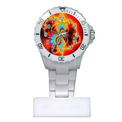 Crazy Mandelbrot Fractal Red Yellow Turquoise Plastic Nurses Watch by EDDArt