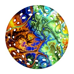 Abstract Fractal Batik Art Green Blue Brown Round Filigree Ornament (2side)