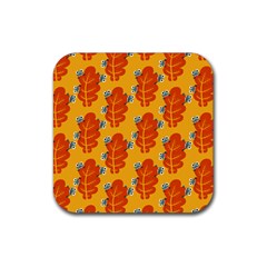 Bugs Eat Autumn Leaf Pattern Rubber Square Coaster (4 Pack)  by CreaturesStore