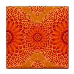 Lotus Fractal Flower Orange Yellow Tile Coasters by EDDArt