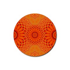 Lotus Fractal Flower Orange Yellow Rubber Round Coaster (4 Pack)  by EDDArt