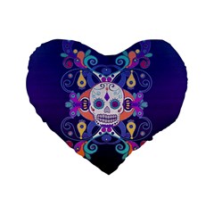 Día De Los Muertos Skull Ornaments Multicolored Standard 16  Premium Flano Heart Shape Cushions