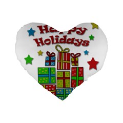 Happy Holidays - Gifts And Stars Standard 16  Premium Flano Heart Shape Cushions by Valentinaart