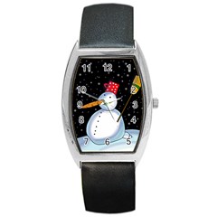 Lonely Snowman Barrel Style Metal Watch by Valentinaart