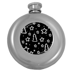 Black And White Xmas Round Hip Flask (5 Oz) by Valentinaart