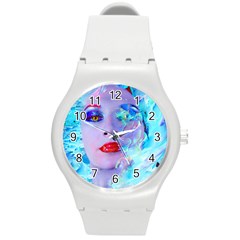 Swimming Into The Blue Round Plastic Sport Watch (m) by icarusismartdesigns