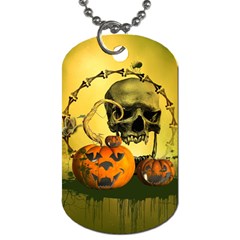 Halloween, Funny Pumpkins And Skull With Spider Dog Tag (two Sides) by FantasyWorld7