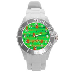 Green Xmas Magic Round Plastic Sport Watch (l) by Valentinaart