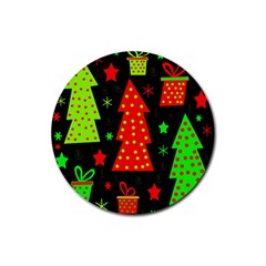 Merry Xmas Rubber Round Coaster (4 Pack)  by Valentinaart