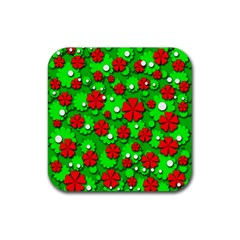 Xmas Flowers Rubber Coaster (square)  by Valentinaart