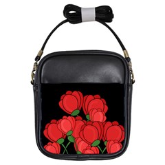 Red Tulips Girls Sling Bags by Valentinaart