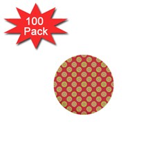 Mod Yellow Circles On Orange 1  Mini Buttons (100 Pack)  by BrightVibesDesign