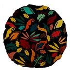 Colorful Leaves Design On Black Background  Large 18  Premium Flano Round Cushions