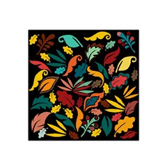 Colorful Leaves Design On Black Background  Satin Bandana Scarf by GabriellaDavid